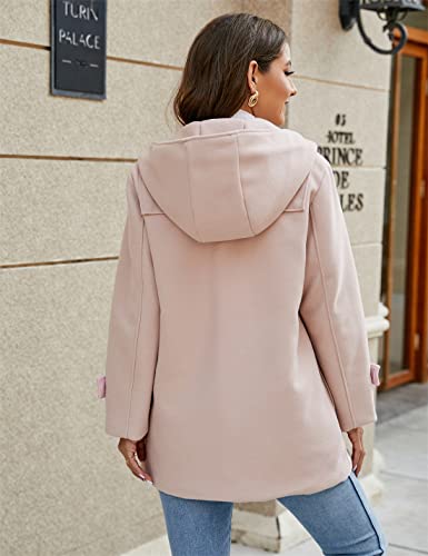 PAODIKUAI Women's Wool Blend Hooded Toggle Duffle Coat Casual Wool Coats Winter Outwear (B-Quilted-Pink, Medium)