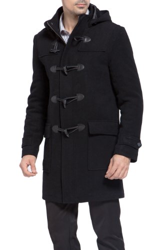 BGSD Men Benjamin Wool Blend Single Breasted Walking Toggle Duffle Coat with Hood (Also available in Big and Tall), Black, 3XL Big Tall