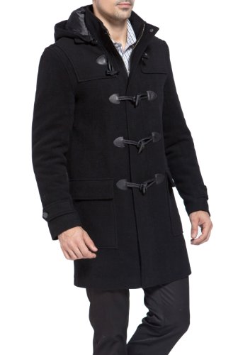 BGSD Men Benjamin Wool Blend Single Breasted Walking Toggle Duffle Coat with Hood (Also available in Big and Tall), Black, 3XL Big Tall