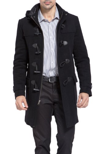 BGSD Men Benjamin Wool Blend Single Breasted Walking Toggle Duffle Coat with Hood (Also available in Big and Tall), Black, 3XL Big Tall