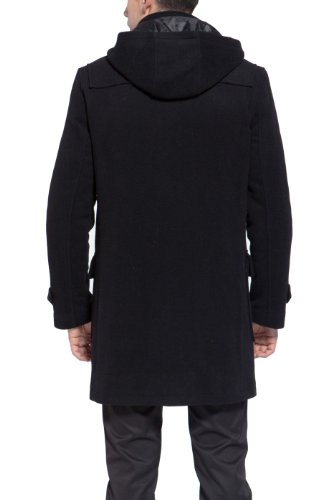 BGSD Men Benjamin Wool Blend Single Breasted Walking Toggle Duffle Coat with Hood (Also available in Big and Tall), Black, 3XL Big Tall