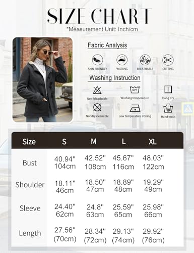 Wyeysyt Women's Fleece Sherpa Lined Toggle Duffle Coat Winter Warm Hooded Jacket Horn Button Casual Sweatshirt Outerwear(DarkGrey-M)