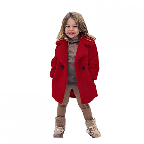 AKIWOS Toddler Baby Girls Duffle Overcoat Winter Fleece Sherpa Jacket Windproof Thick Cardigan Trench Lapel Parka Coat for Kids