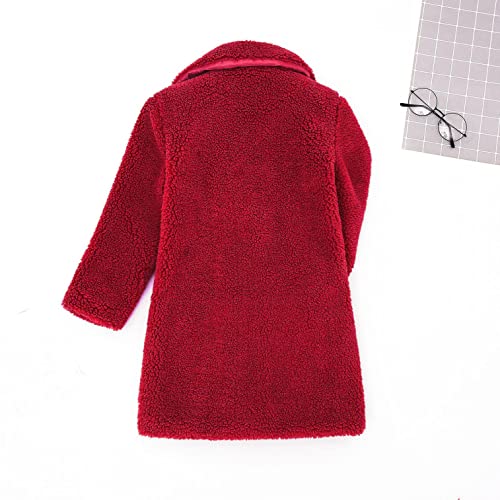 AKIWOS Toddler Baby Girls Duffle Overcoat Winter Fleece Sherpa Jacket Windproof Thick Cardigan Trench Lapel Parka Coat for Kids