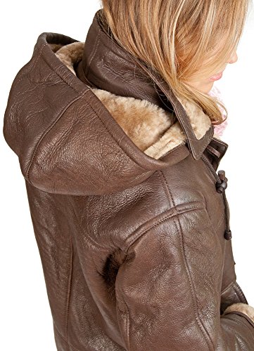 Infinity Women's Brown Long Winter Hooded Real Shearling Sheepskin Leather Duffle Coat 3XL