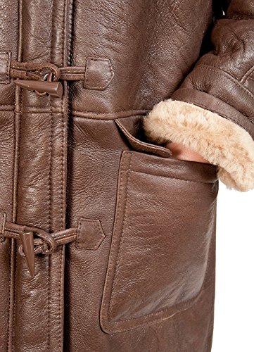 Infinity Women's Brown Long Winter Hooded Real Shearling Sheepskin Leather Duffle Coat 3XL