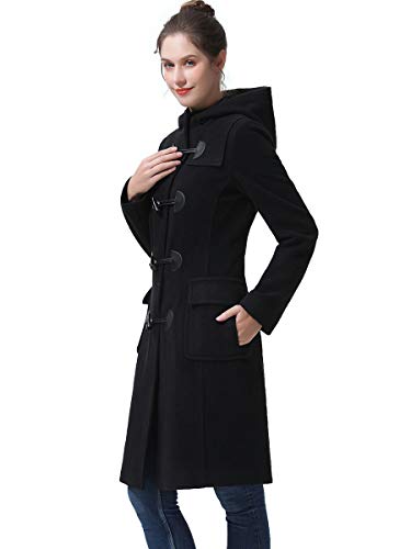 BGSD Women Liv Wool Blend Hooded Long Toggle Walking Duffle Coat (Also available in Plus Size and Petite), Black, 1X