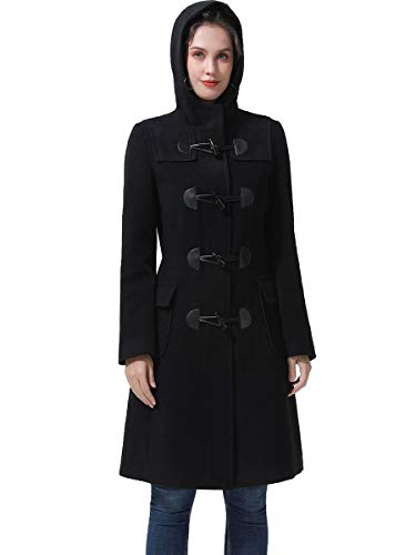 BGSD Women Liv Wool Blend Hooded Long Toggle Walking Duffle Coat (Also available in Plus Size and Petite), Black, 1X