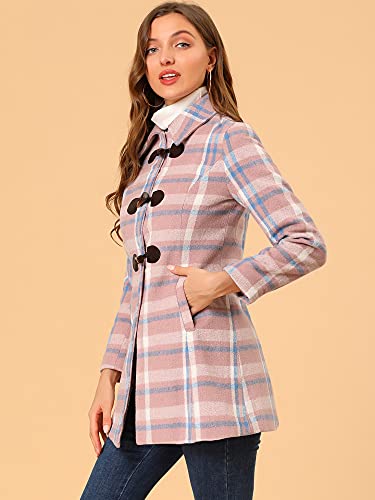 Allegra K Women's Christmas Toggle Outerwear Turn Down Collar Winter Plaid Duffle Coat Medium Pink Blue