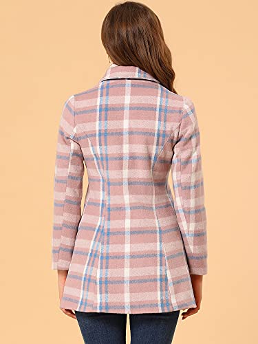 Allegra K Women's Christmas Toggle Outerwear Turn Down Collar Winter Plaid Duffle Coat Medium Pink Blue