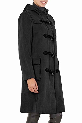 BGSD Women Lisa Wool Blend Hooded Long Walking Toggle Duffle Coat (Also available in Plus Size), Black, Large