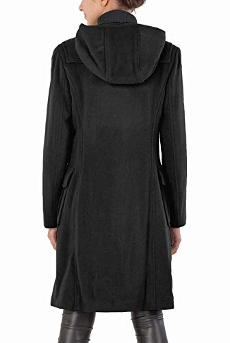 BGSD Women Lisa Wool Blend Hooded Long Walking Toggle Duffle Coat (Also available in Plus Size), Black, Large