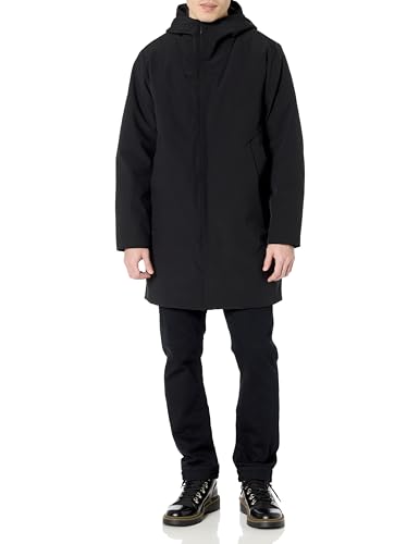 DKNY Men's Water Resistant Hooded Logo Parka Jacket, Black Stretch