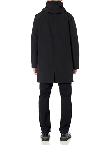 DKNY Men's Water Resistant Hooded Logo Parka Jacket, Black Stretch