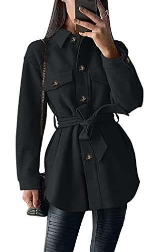 PRETTYGARDEN Women's Fall Fashion Winter Trench Coats Lapel Button Down Peacoat Belted Outerwear Casual Jackets (Black,Small)