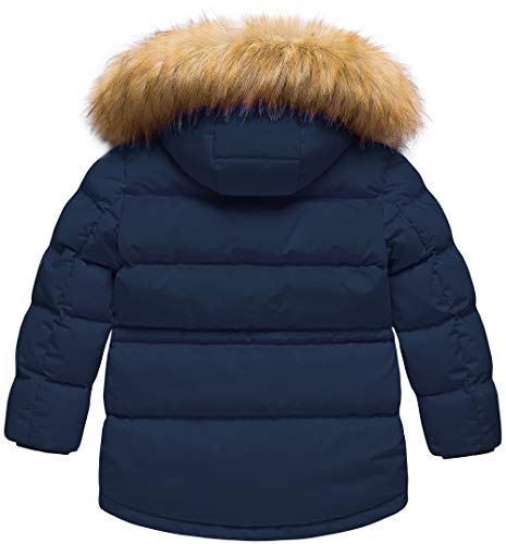 CREATMO US Boy's Heavyweight Parka Puffer Jacket With Removable Fur Hood Navy 10/12
