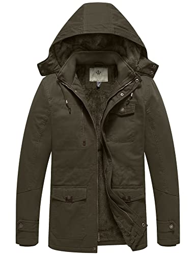 WenVen Men's Winter Warm Thickened Cotton Parka Jacket Army Green L