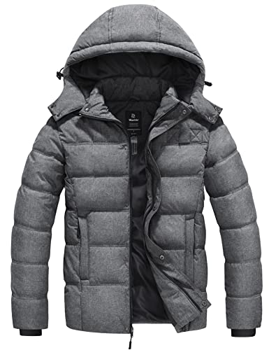 wantdo Men's Hooded Parka Warm Puffer Jacket Thicken Winter Coat (Heather Gray, Large)