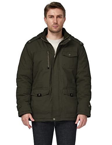 WenVen Men's Winter Warm Thickened Cotton Parka Jacket Army Green L