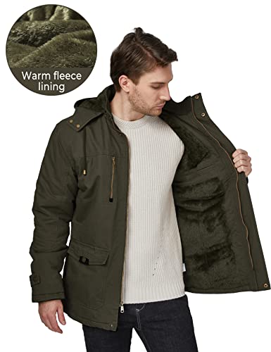 WenVen Men's Winter Warm Thickened Cotton Parka Jacket Army Green L