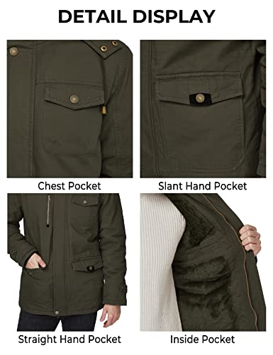 WenVen Men's Winter Warm Thickened Cotton Parka Jacket Army Green L