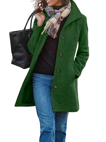 CHARTOU Women's Casual Thicken Wool Blend Stand Collar Single Breasted Pea Coat (Medium, Green)