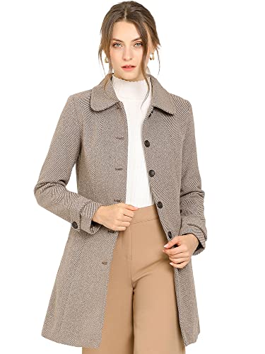 Allegra K Women's Peter Pan Collar Single Breasted Overcoat Winter Long Coat Medium Brown