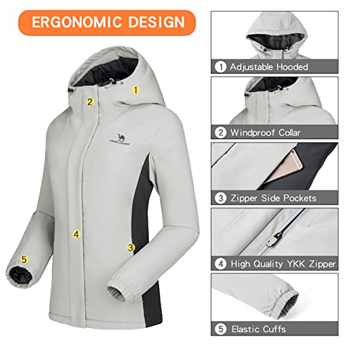 CAMELSPORTS Women's Puffer Jacket With Hooded Waterproof Thicken Warm Coat Full-Zip Insulated Windproof Parka Long-Sleeve Fashion Puffect