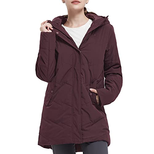 CAMEL CROWN Women's Winter Jacket Hooded Warm Quilted Insulated Puffer Jacket Long Cotton Parka Coat