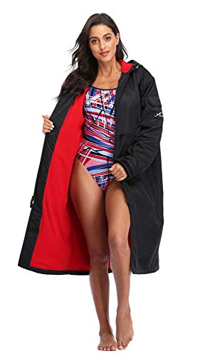 Adoretex 100% Waterproof Swim Parka, Hooded Warm Scuba Coat Surf Jacket for Men and Women (PK008) - Black/Black - L