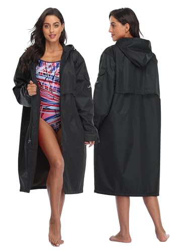 Adoretex 100% Waterproof Swim Parka, Hooded Warm Scuba Coat Surf Jacket for Men and Women (PK008) - Black/Black - L