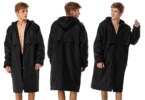 Adoretex 100% Waterproof Swim Parka, Hooded Warm Scuba Coat Surf Jacket for Men and Women (PK008) - Black/Black - L