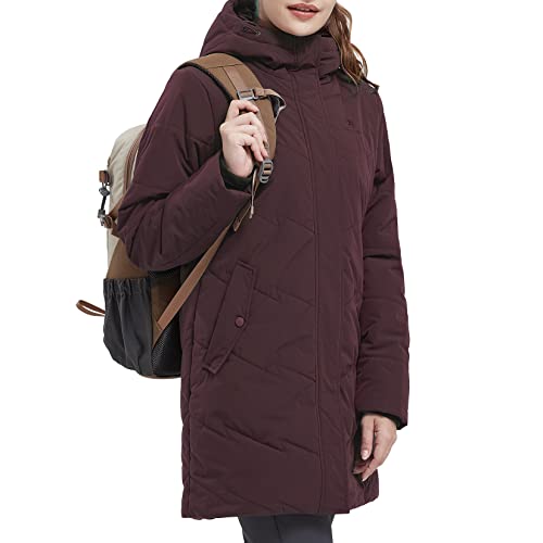 CAMEL CROWN Women's Winter Jacket Hooded Warm Quilted Insulated Puffer Jacket Long Cotton Parka Coat