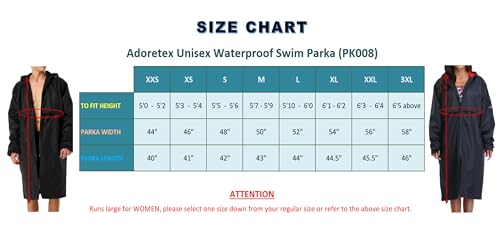 Adoretex 100% Waterproof Swim Parka, Hooded Warm Scuba Coat Surf Jacket for Men and Women (PK008) - Black/Black - L