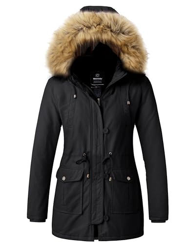 wantdo Women's Cotton Thicken Padded Parka Winter Jacket Hooded Coat(Black, M)