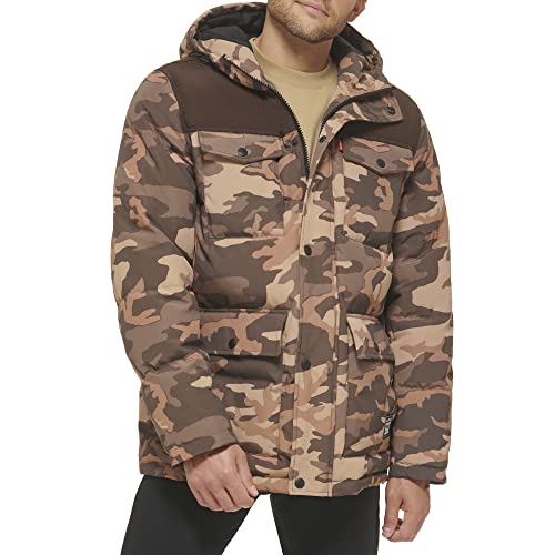 Levi's Men's Arctic Cloth Quilted Performance Parka, Brown Camouflage, Small