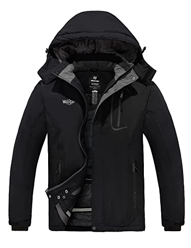 wantdo Men's Winter Waterproof Fleece Ski Jacket Windbreaker Parka Black M