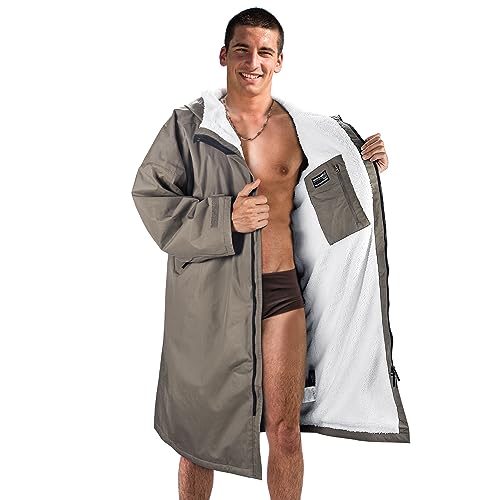 Catalonia Swim Parka for Men Women Boys, Oversized Waterproof Surf Swimming Jacket, Sherpa Lined Changing Poncho Robe