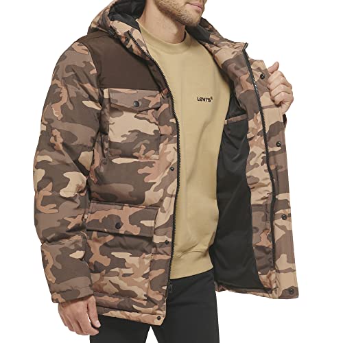 Levi's Men's Arctic Cloth Quilted Performance Parka, Brown Camouflage, Small