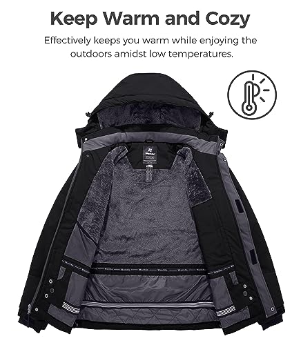 wantdo Men's Winter Waterproof Fleece Ski Jacket Windbreaker Parka Black M