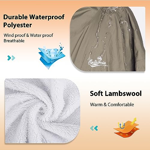 Catalonia Swim Parka for Men Women Boys, Oversized Waterproof Surf Swimming Jacket, Sherpa Lined Changing Poncho Robe