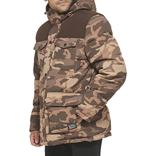 Levi's Men's Arctic Cloth Quilted Performance Parka, Brown Camouflage, Small