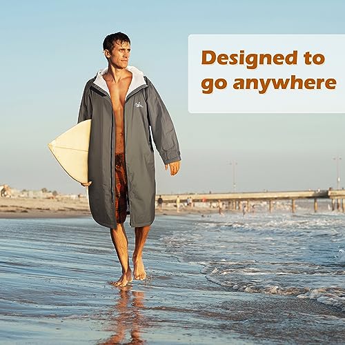 Catalonia Swim Parka for Men Women Boys, Oversized Waterproof Surf Swimming Jacket, Sherpa Lined Changing Poncho Robe