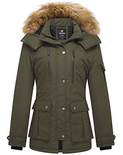 wantdo Women's Thickened Parka Coat with Removable Fur Hood (Army Green, Medium)