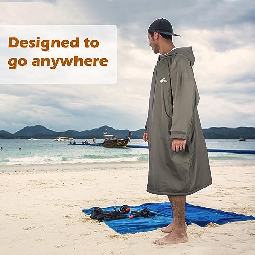 Catalonia Swim Parka for Men Women Boys, Oversized Waterproof Surf Swimming Jacket, Sherpa Lined Changing Poncho Robe