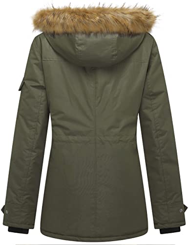 wantdo Women's Thickened Parka Coat with Removable Fur Hood (Army Green, Medium)