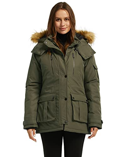 wantdo Women's Thickened Parka Coat with Removable Fur Hood (Army Green, Medium)
