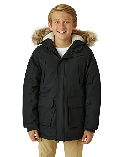 Eddie Bauer Boys' Winter Coat – Waterproof Heavyweight Down Parka Jacket with Faux Fur Hood (3-20), Size 10-12, Black