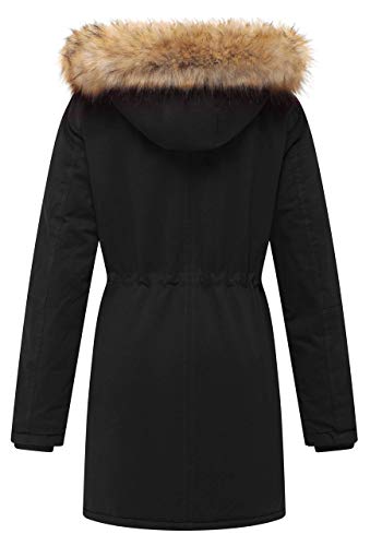 WenVen Women's Warm Thick Flannel Parka Twill Cotton Coat Jacket (Black, XL)