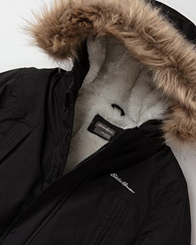 Eddie Bauer Boys' Winter Coat – Waterproof Heavyweight Down Parka Jacket with Faux Fur Hood (3-20), Size 10-12, Black